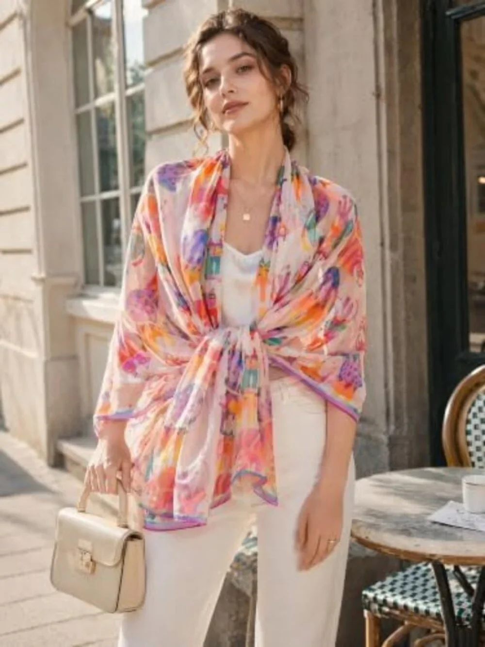 Luxurious 100% Mulberry Silk Floral Scarf - Lightweight Large Shawl Wrap for